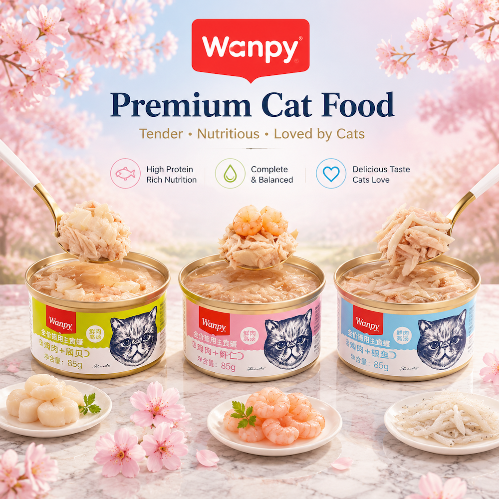 WANPY Cat Canned Meat Jelly – Premium White Tuna Cat Food with Shrimp, Scallop & Anchovy 85g