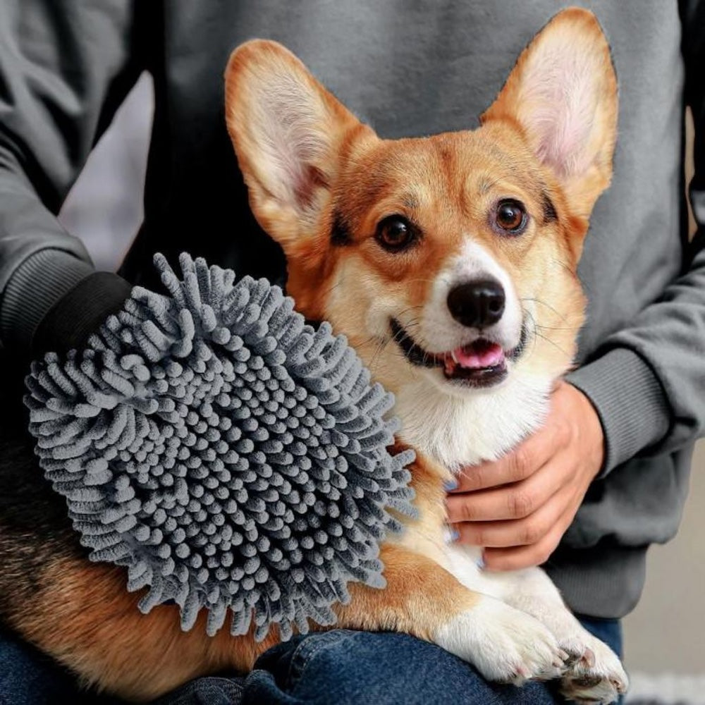 Xmaster Dual-Sided Pet Grooming Glove – Chenille & Silicone Cleaning and Grooming Glove