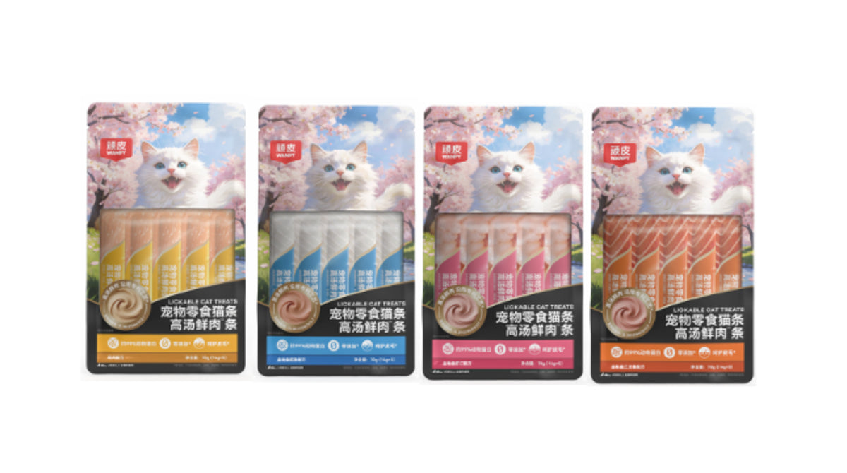 WANPY Lickable Cat Treats – Fresh Meat Sticks in Tuna, Salmon, Chicken, Cod & Shrimp