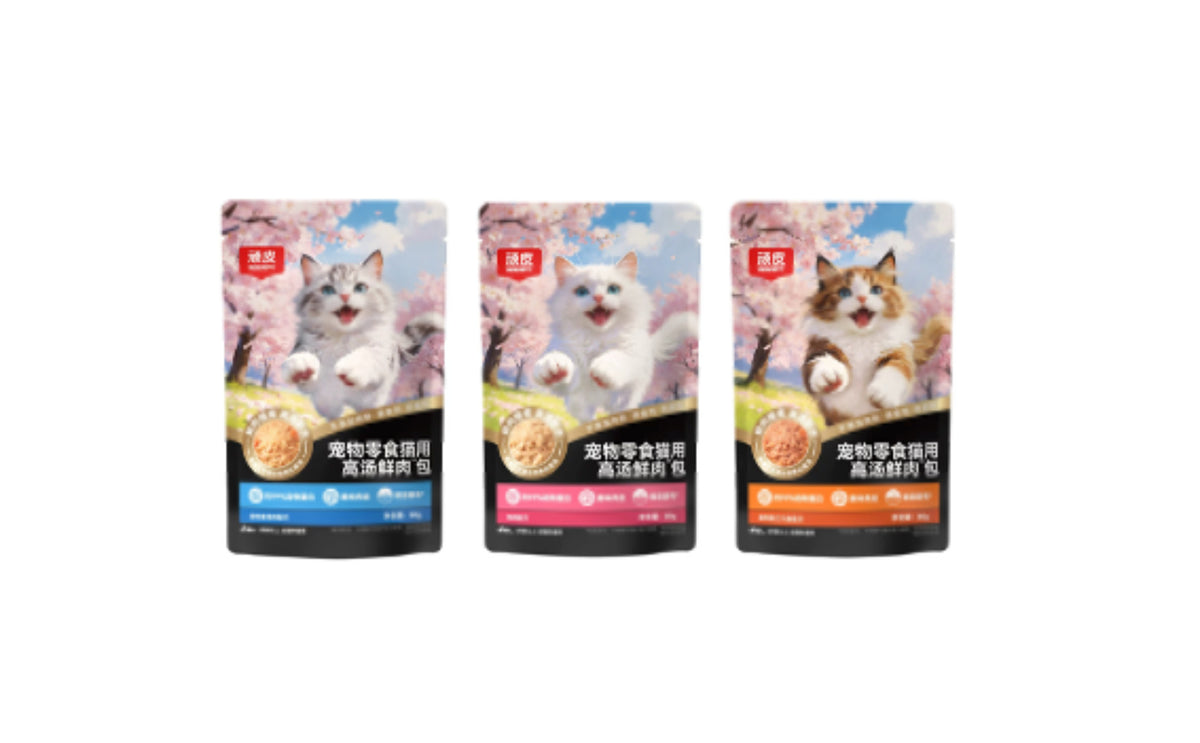 WANPY Lickable Cat Treats – Fresh Meat Pouches in Tuna, Salmon & Chicken