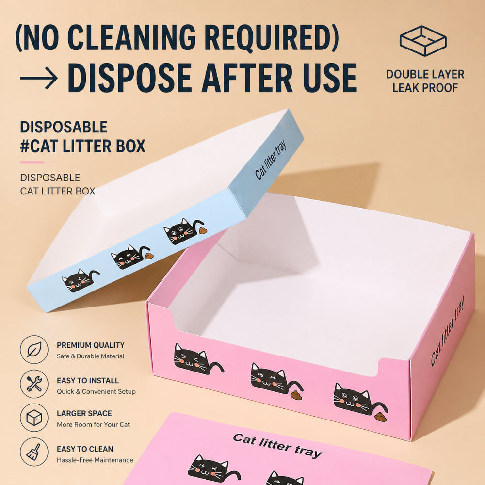 Disposable Cat Litter Box – Foldable & Waterproof (Use & Toss)