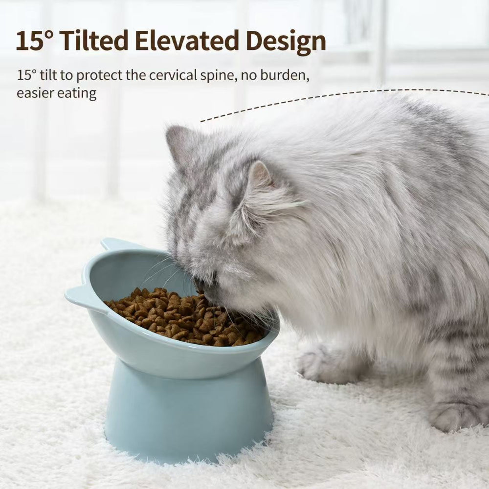 Nordic Tilted Elevated Cat Bowl โ Anti-Spill Neck Protection Pet Feeding Bowl