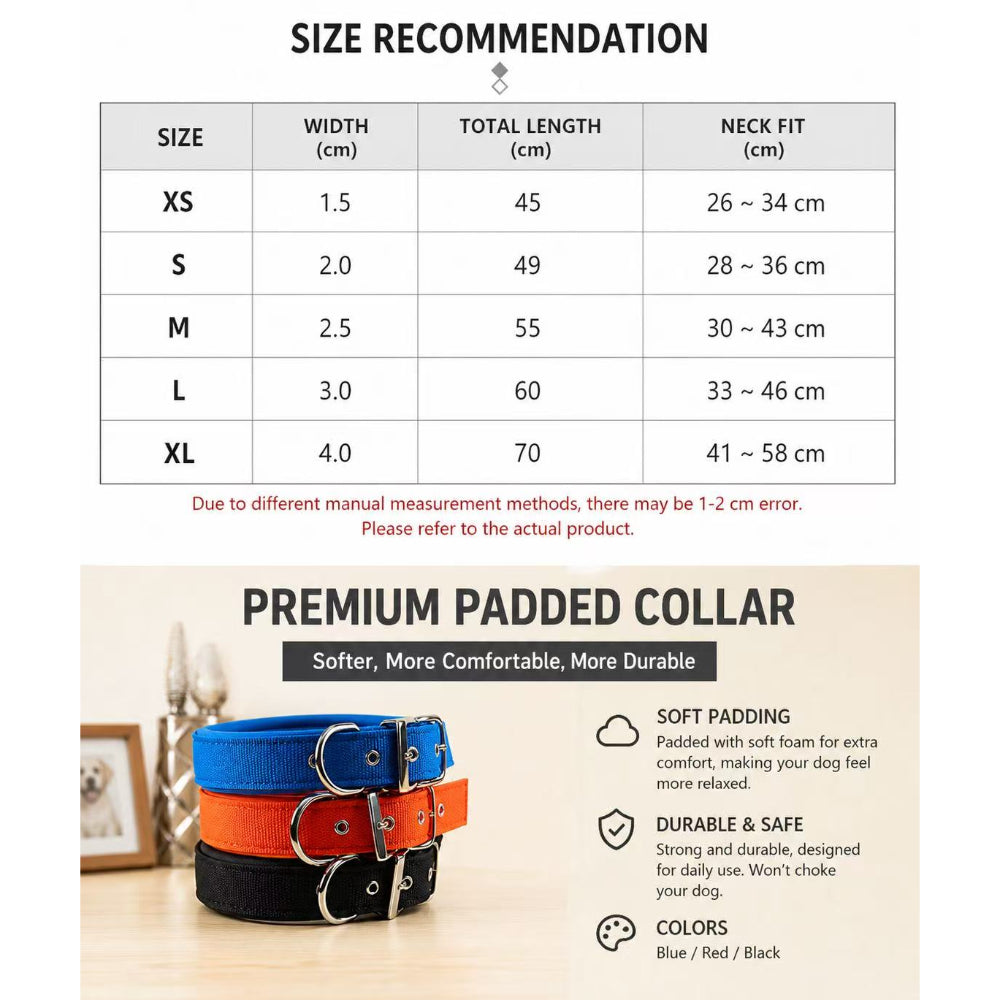 Premium Nylon Foam Dog Collar – Soft Padded Adjustable Pet Collar