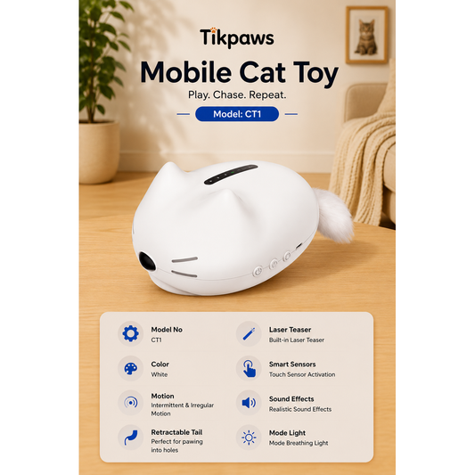 TikPaws CT1 Interactive Mobile Cat Toy 2026 – Automatic Rechargeable Laser Toy with Realistic Motion & Sound