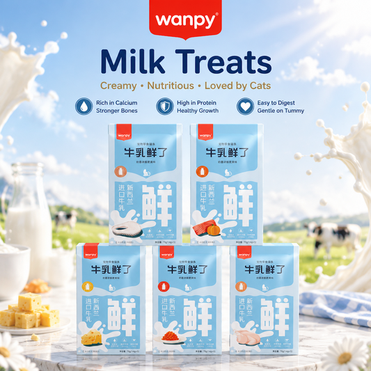 WANPY Fresh Milk Series Cat Treat Sticks – Premium Cat Snacks with New Zealand Milk, Chicken, Cod, Cheese & Fish Roe Flavors