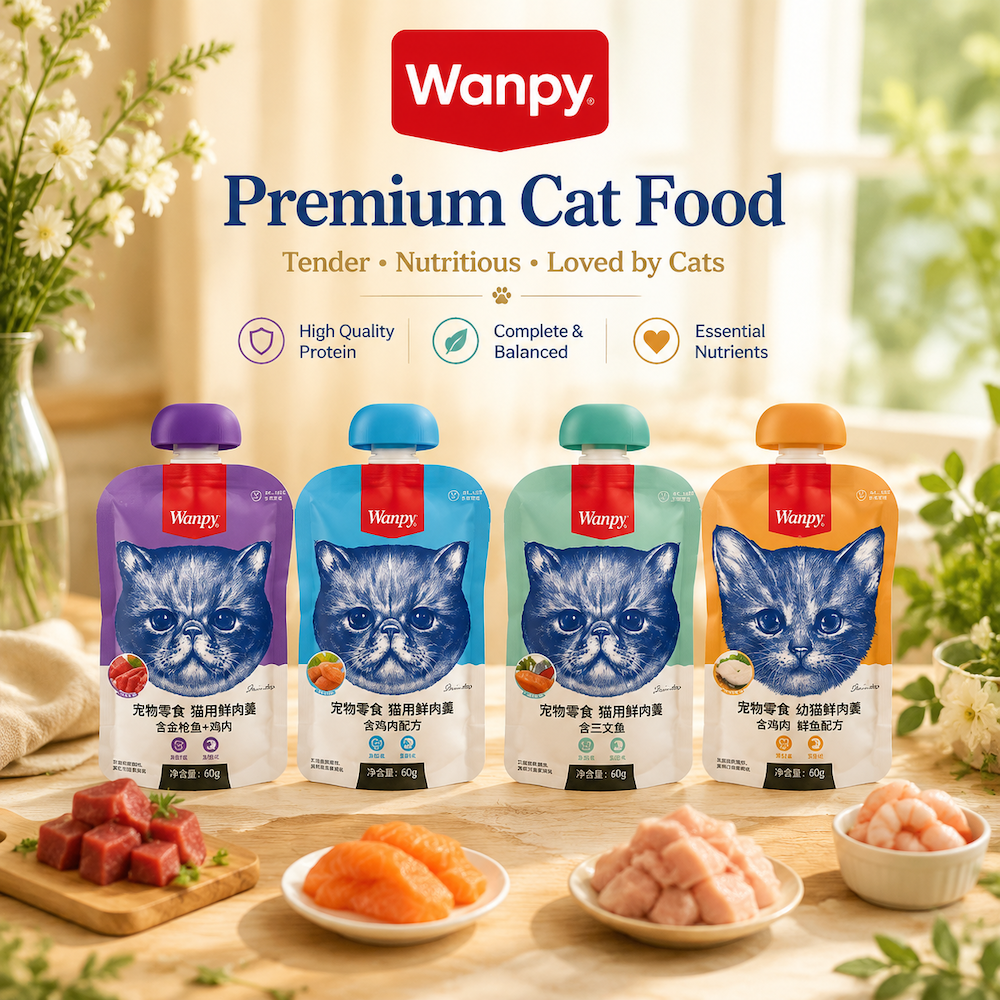 WANPY Fresh Meat Stew for Cats – Premium Wet Cat Food with Chicken, Tuna, Salmon & Cod 90g