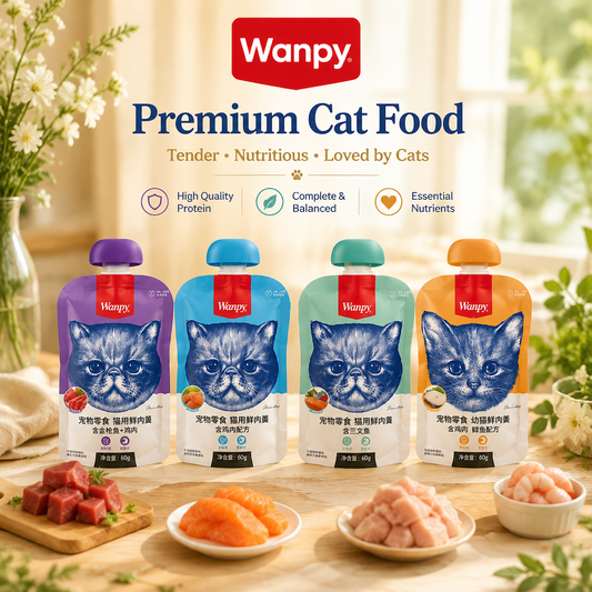 WANPY Fresh Meat Stew for Cats – Premium Wet Cat Food with Chicken, Tuna, Salmon & Cod 90g