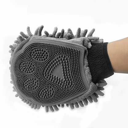 Xmaster Dual-Sided Pet Grooming Glove – Chenille & Silicone Cleaning and Grooming Glove