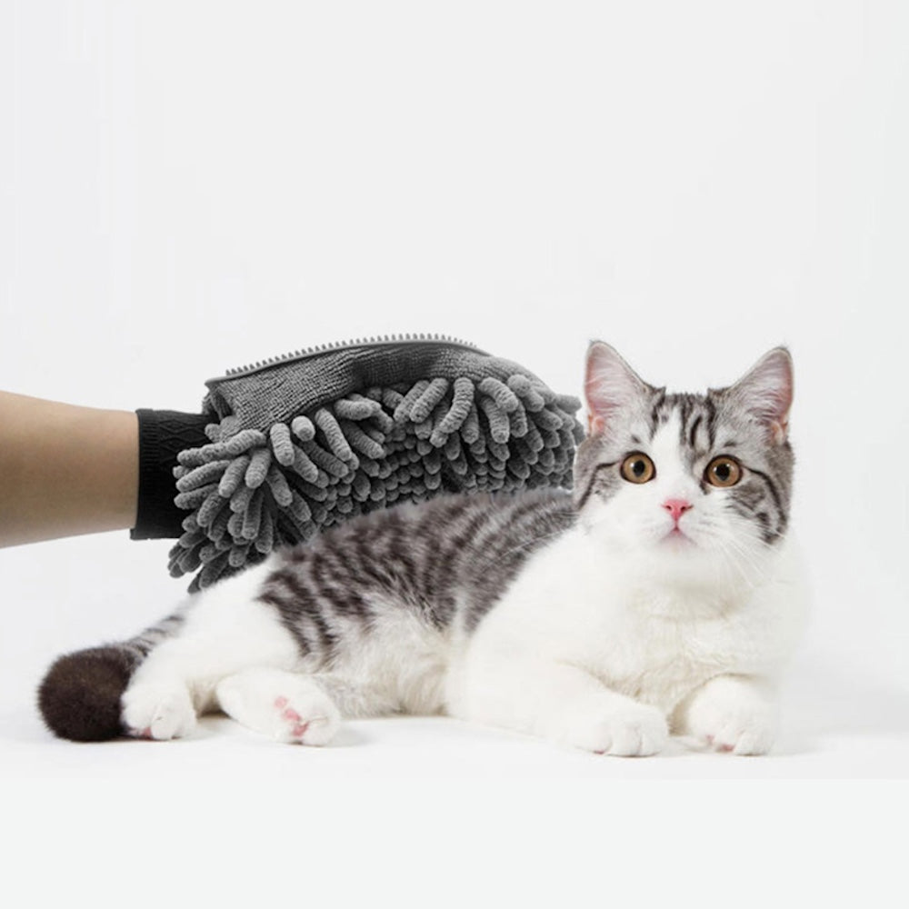 Xmaster Dual-Sided Pet Grooming Glove – Chenille & Silicone Cleaning and Grooming Glove