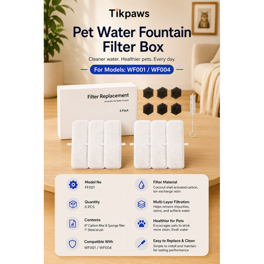 TikPaws FF001 Water Fountain Filter Set – Activated Carbon Replacement Filter Kit for Pet Water Fountains