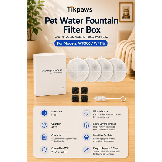 TikPaws FF006 Water Fountain Filter Set – Premium Replacement Filter Kit for WF006 & WF116 Pet Water Fountains