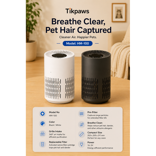 TikPaws HM-100 Pet Air Purifier – Activated Carbon Pet Hair & Odor Removal Air Cleaner