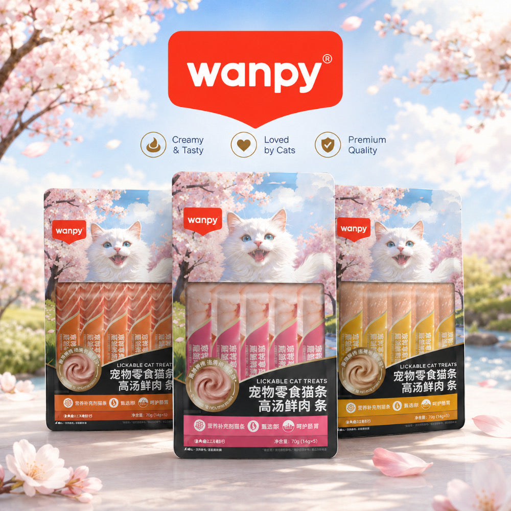 WANPY Lickable Cat Treats – Fresh Meat Sticks in Tuna, Salmon, Chicken, Cod & Shrimp