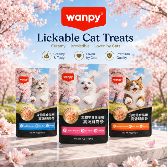 WANPY Lickable Cat Treats – Fresh Meat Pouches in Tuna, Salmon & Chicken