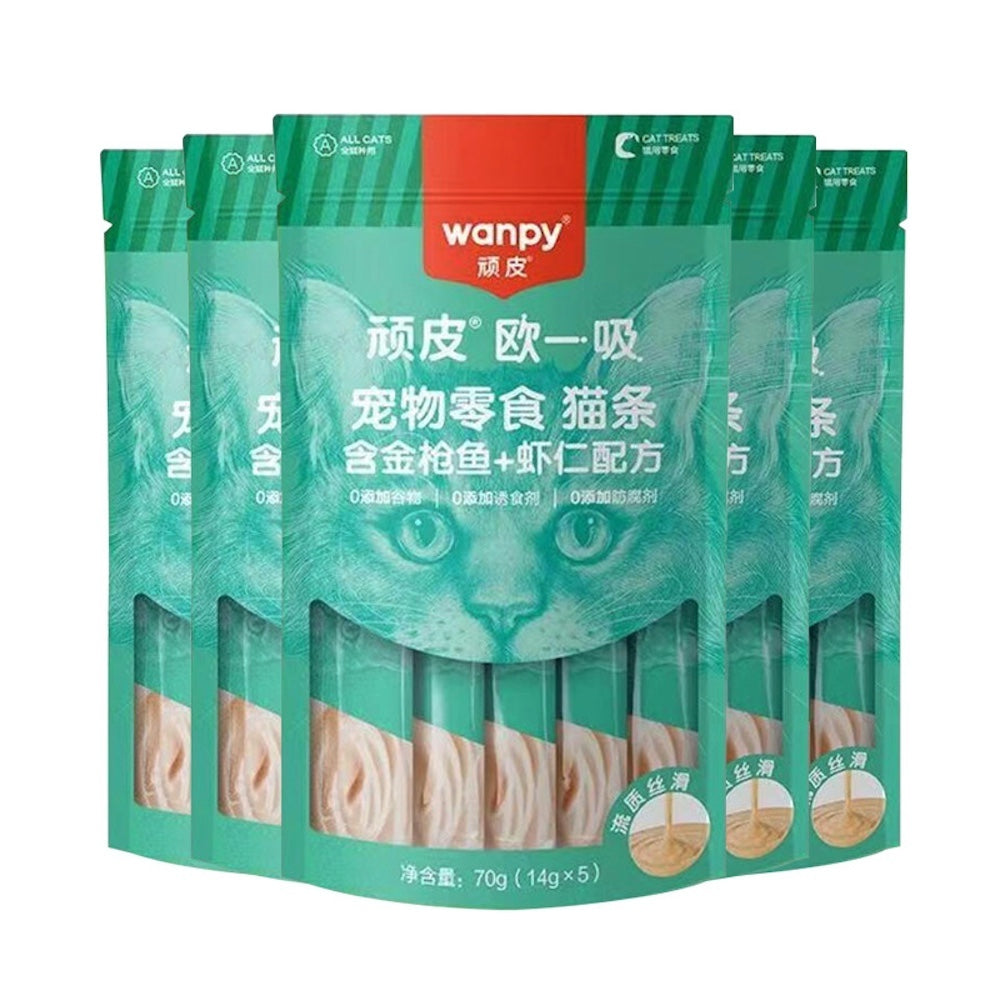 WANPY Oyixi Cat Sticks – Classic Lickable Cat Treats with Chicken, Tuna, Shrimp, Scallop, Salmon & Cod 14g × 5