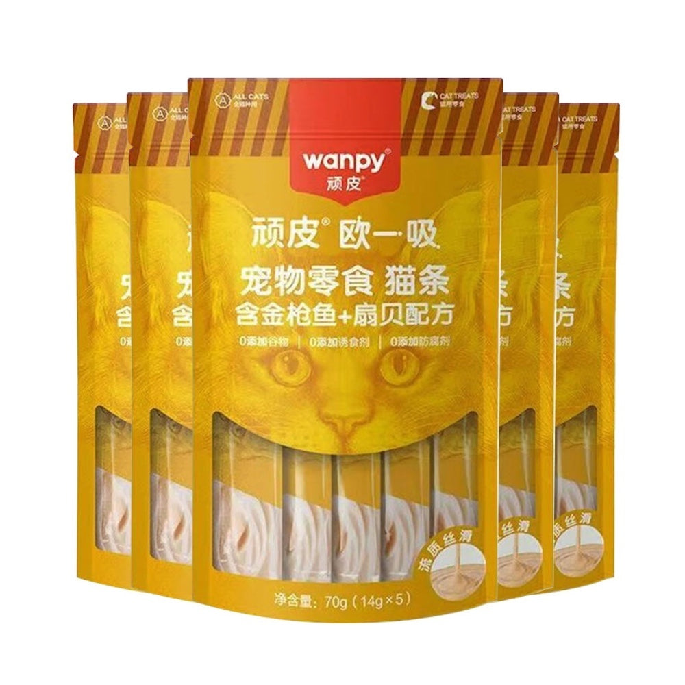 WANPY Oyixi Cat Sticks – Classic Lickable Cat Treats with Chicken, Tuna, Shrimp, Scallop, Salmon & Cod 14g × 5