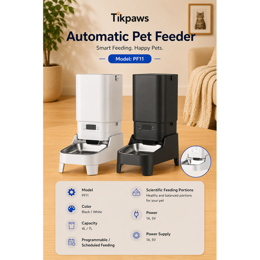 TikPaws PF11 Automatic Pet Feeder – Programmable Smart Feeder with Elevated Stainless Steel Bowl