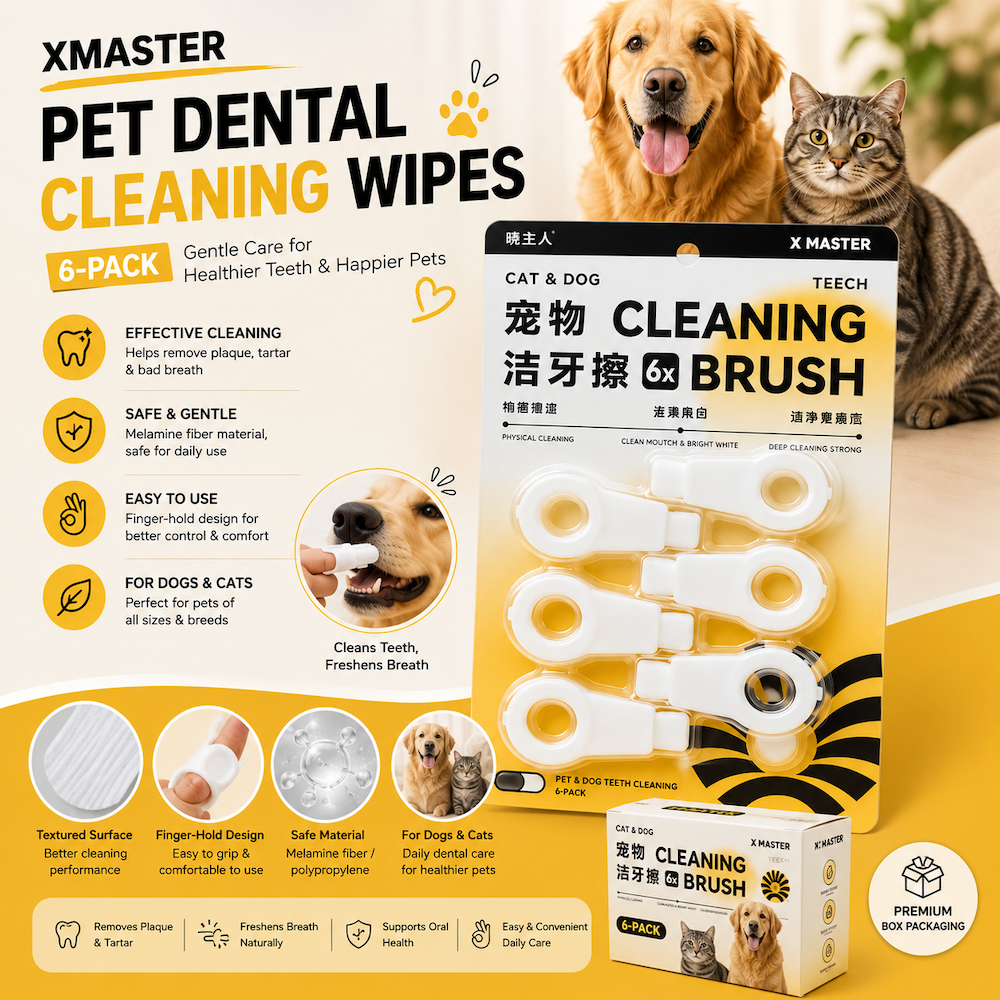 Xmaster Pet Calming Wipes (6-Pack) – Melamine Fiber Cleaning Wipes for Pet Care