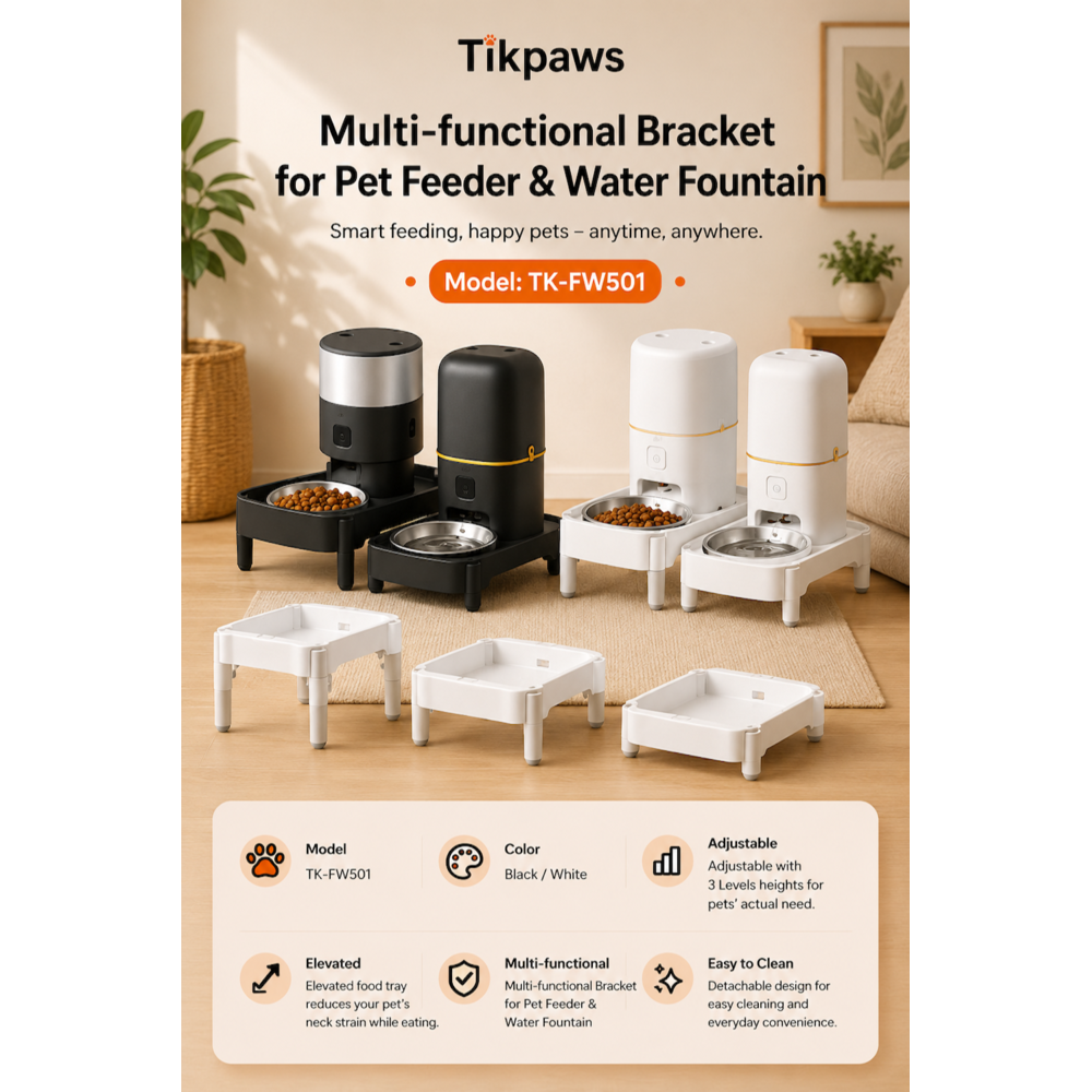 TikPaws HF001 Pet Feeder Elevating Bracket – Adjustable Raised Stand with 3 Height Levels for Pet Feeders
