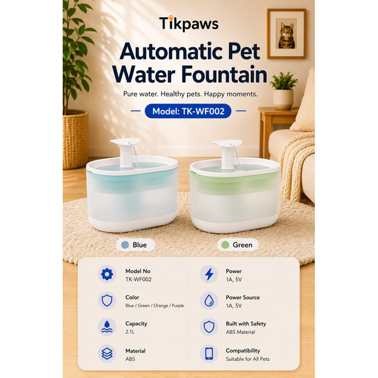 TikPaws TK-WF002 Automatic Pet Water Fountain – 2.1L Ultra-Quiet Drinking Fountain for Small Pets