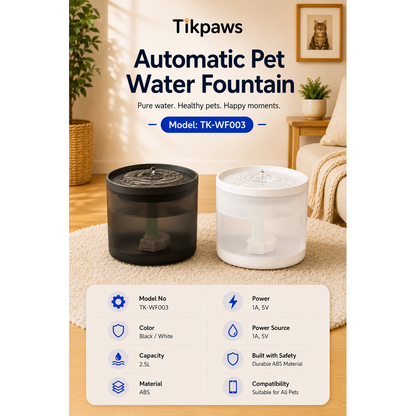 TikPaws TK-WF003 Automatic Pet Water Fountain – 2.5L Portable Drinking Fountain for Dogs