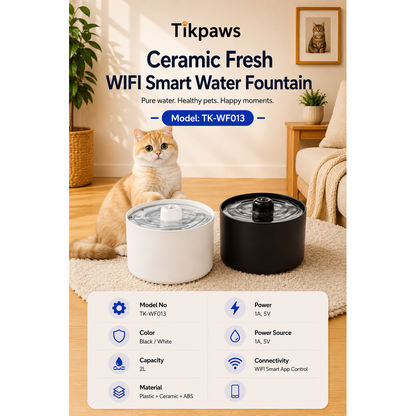 TikPaws TK-WF013 Ceramic Fresh WiFi Smart Water Fountain – 2L Ceramic Smart Fountain