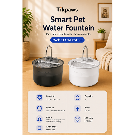 TikPaws TK-WF119LS-P Smart Pet Water Fountain – 4L WiFi Stainless Steel Water Fountain with App Control