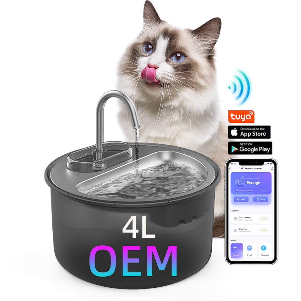 TikPaws TK-WF119LS-P Smart Pet Water Fountain – 4L WiFi Stainless Steel Water Fountain with App Control