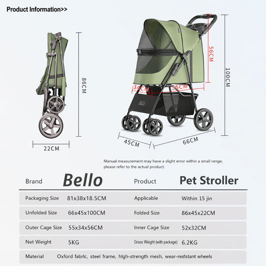 Bello Foldable Pet Stroller for Dogs & Cats SP02E