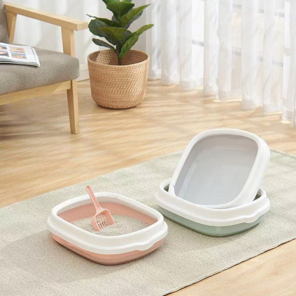 Semi-Closed Cat Litter Box with Scoop – Easy Clean