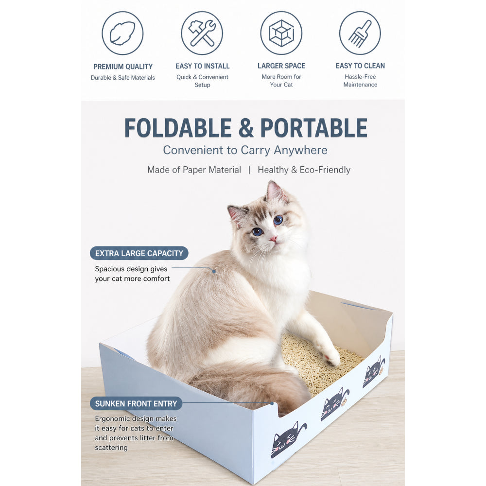 Disposable Cat Litter Box – Foldable & Waterproof (Use & Toss)