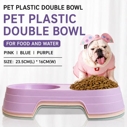 Pet Plastic Double Bowl (Food & Water) – Pink / Blue / Purple