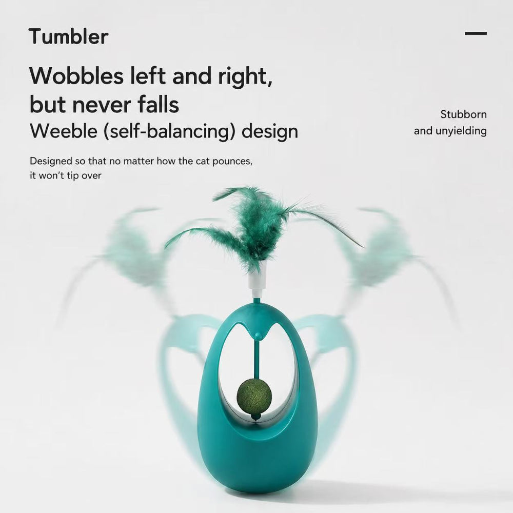 Self-Balancing Cat Mint Tumbler Toy with Feather Teaser