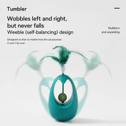 Self-Balancing Cat Mint Tumbler Toy with Feather Teaser