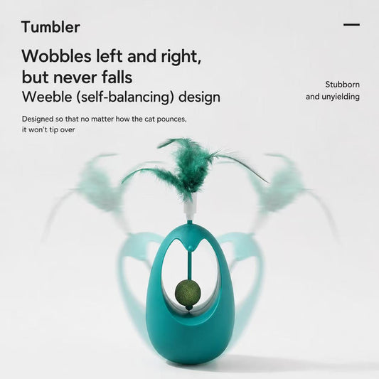 Self-Balancing Cat Mint Tumbler Toy with Feather Teaser