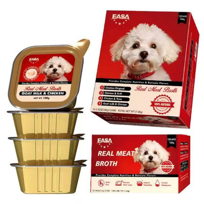 Real Meat Broth Wet Dog Food (100g x 12 Cans) – Chicken / Goat Milk / Tuna
