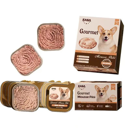 Gourmet Mousse Pâté Wet Dog Food (100g x 12 Cans) – Chicken / Beef / Tuna