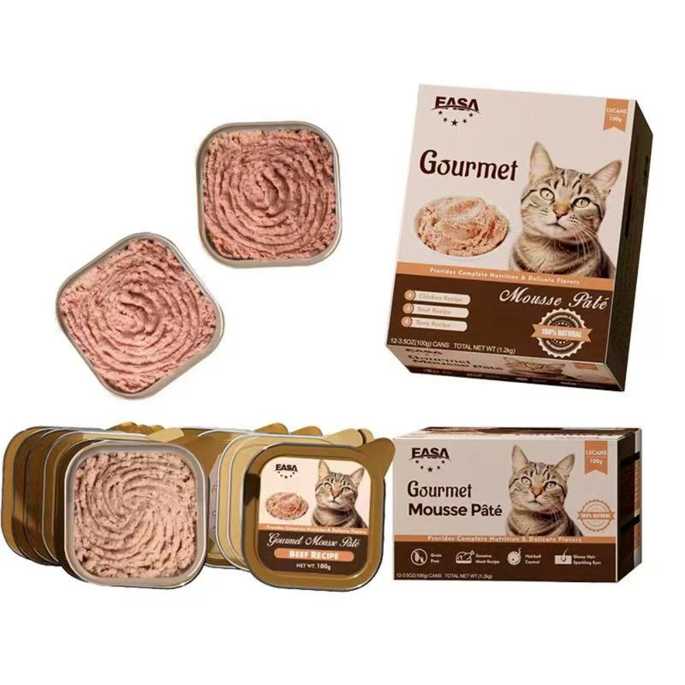 Gourmet Mousse Pâté Wet Cat Food (100g x 12 Cans) – Chicken / Beef / Tuna
