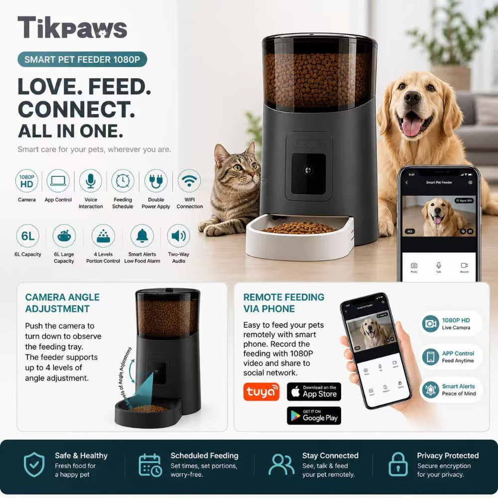 Smart Pet Feeder 1080P Camera WiFi Automatic 6L App Control (PP003 Pro)