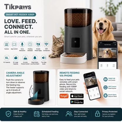 Smart Pet Feeder 1080P Camera WiFi Automatic 6L App Control (PP003 Pro)