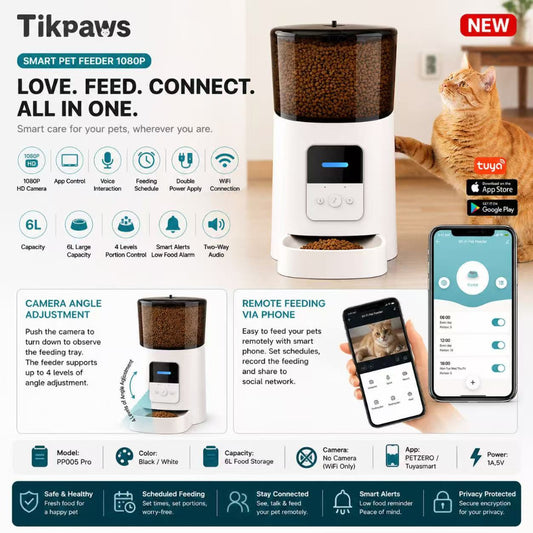 Smart Pet Feeder WiFi Automatic 6L App Control No Camera (PP005 Pro)