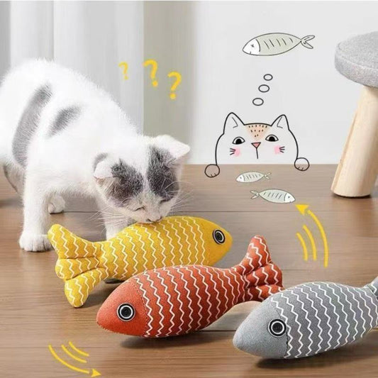 Catnip Fish Plush Toy – Bite-Resistant Cotton Linen Cat Chew Toy, Interactive Self-Play Cat Toy for Kittens & Cats