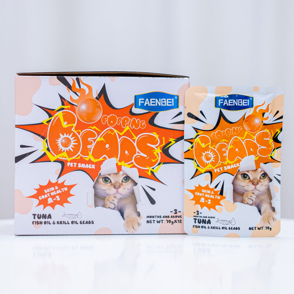 FAENEBI Pet Snack  Popping Beads  Pouch Tuna + Fish Oil & Krill  Oil Popping Beads 70g*12pcs