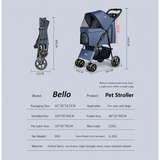 Bello Foldable Pet Stroller for Dogs & Cats SP02