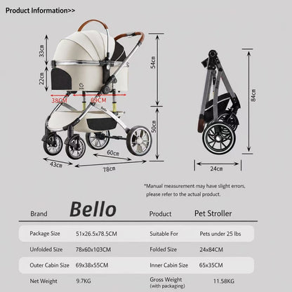 Bello Foldable Pet Stroller for Dogs & Cats