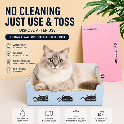 Disposable Cat Litter Box – Foldable & Waterproof (Use & Toss)
