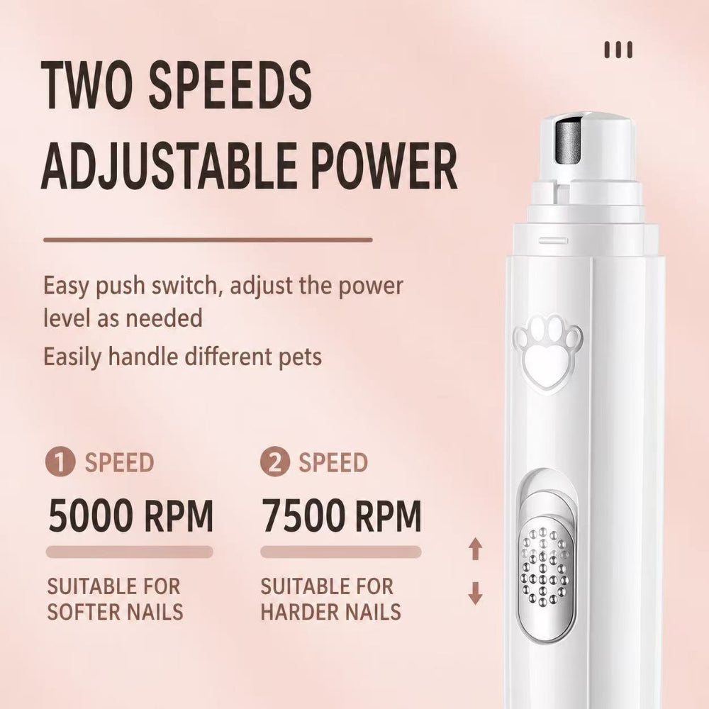 Electric Pet Nail Grinder (2-Speed, Low Noise) | Safe & Smooth Nail Trimming for Dogs & Cats