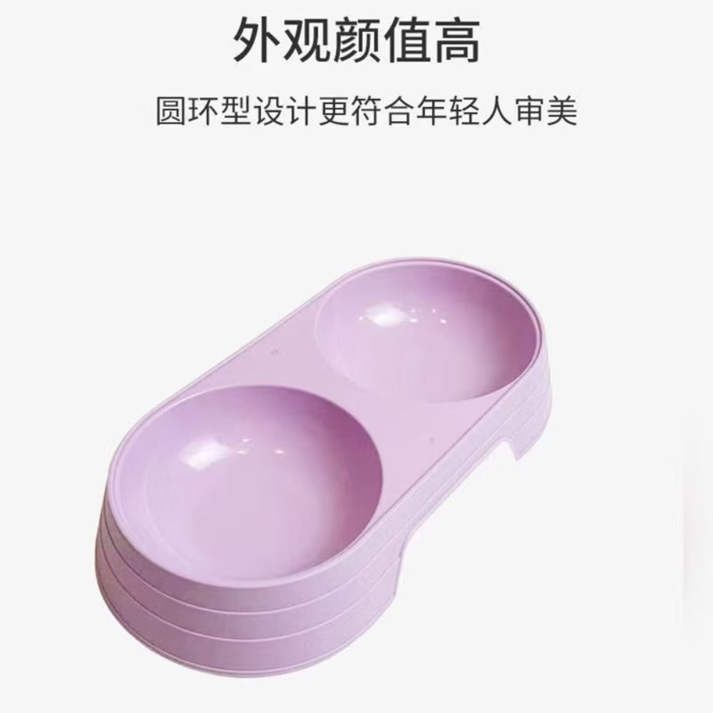 Pet Plastic Double Bowl (Food & Water) – Pink / Blue / Purple