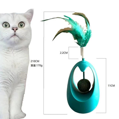 Self-Balancing Cat Mint Tumbler Toy with Feather Teaser