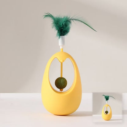 Self-Balancing Cat Mint Tumbler Toy with Feather Teaser